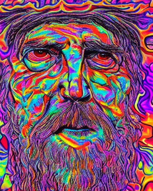 Image similar to a psychedelic portrait of albert hoffman