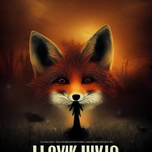 Prompt: movie poster for a horror movie featuring an anthropomorphic male fox dressed in casual clothing, dark and spooky Halloween theme