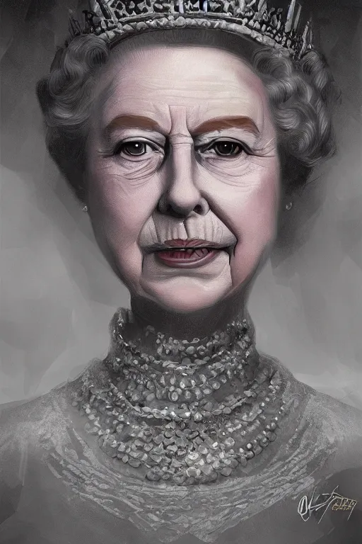 Prompt: Queen Elizabeth 2 eat the soul and youth of a young girl, highly detailed, digital painting, artstation, concept art, smooth, sharp focus, illustration