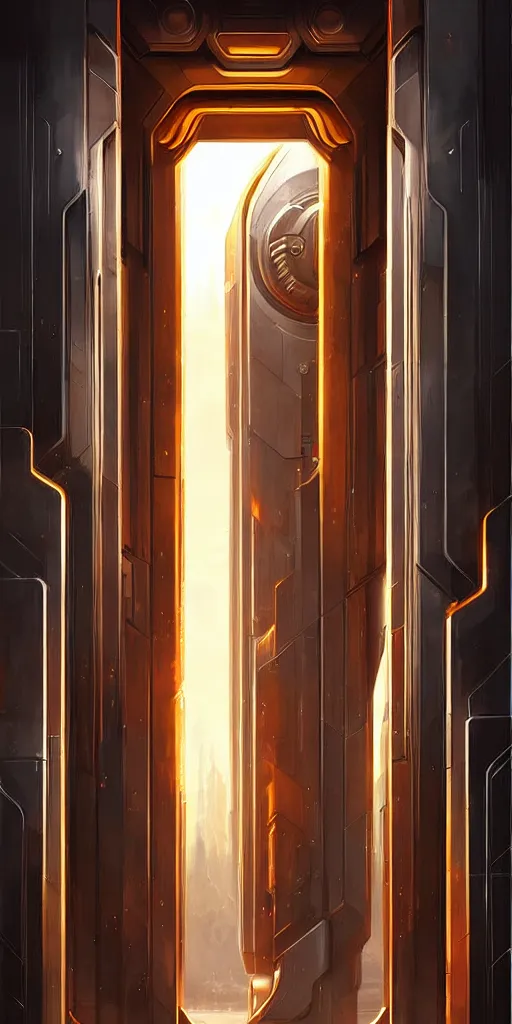 Image similar to hyper realistic art - deco sci - fi double door by jordan grimmer, darek zabrocki