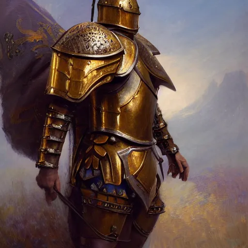 Prompt: full body portrait of a knight armour, highly detailed painting by gaston bussiere, craig mullins, j. c. leyendecker, 8 k, octane render, unreal engine, concept art