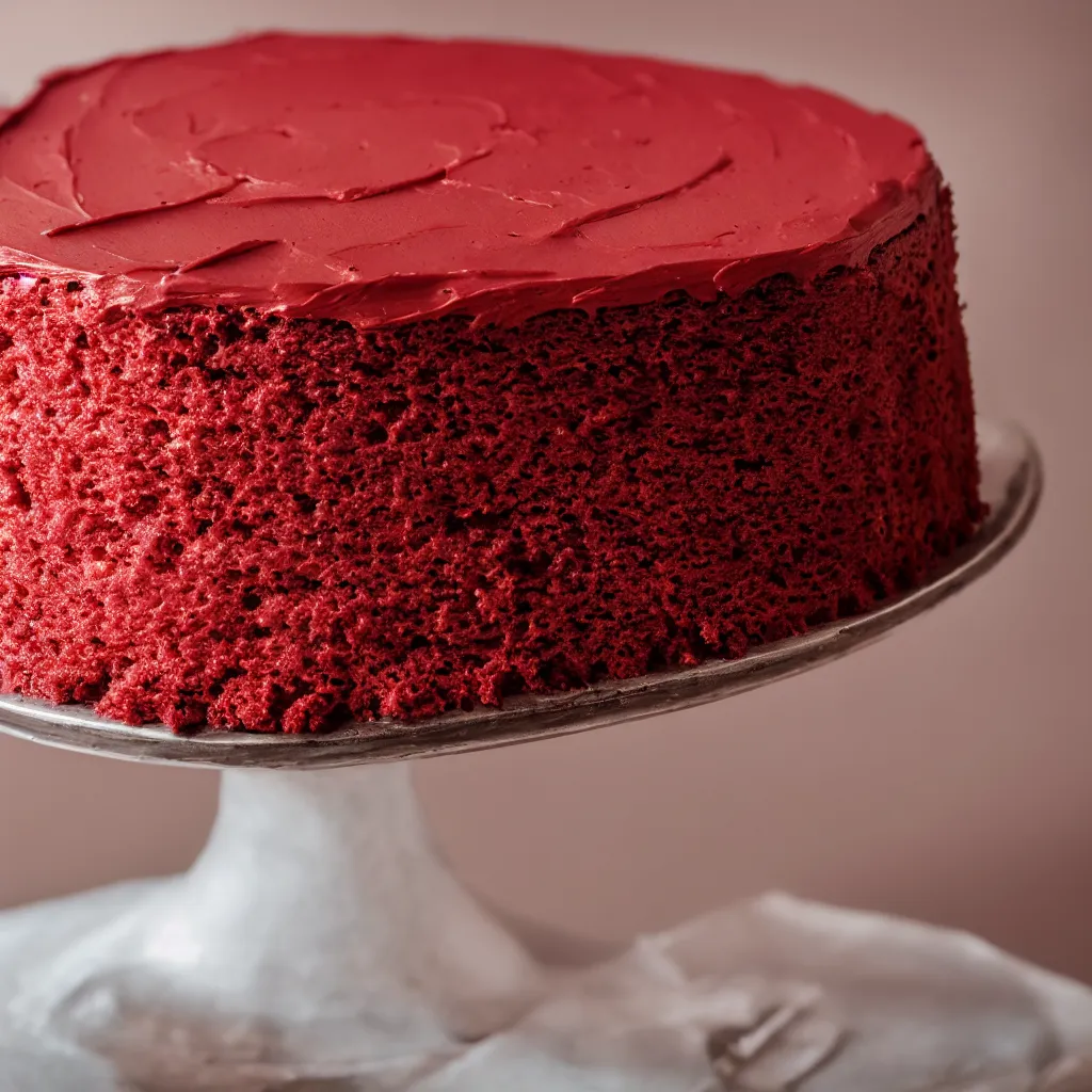 Image similar to close-up photo of a red colored cake on top of a table, 8k, high detail, photorealistic, proper shading