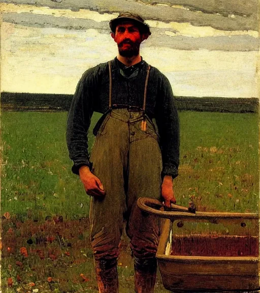 Prompt: A Young Farmer in Ohio, 1888 by Winslow Homer and Thomas Eakins