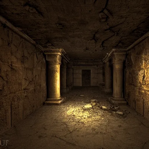 Image similar to A photo inside of an ancient crypt, moody cinematic lighting, abandoned, 4k