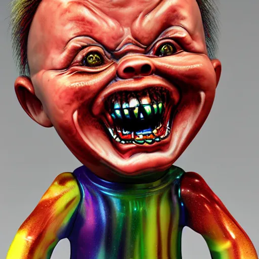 Prompt: screaming chucky doll made of out murano chihuly glass blender 3 d render