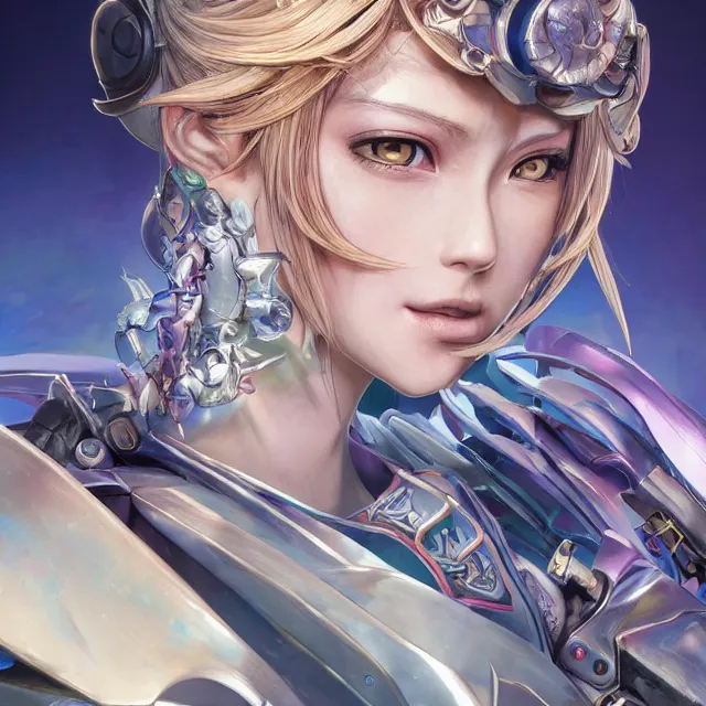 Image similar to studio portrait of lawful good colorful female holy mecha paladin absurdly beautiful, elegant, young cute anime girl, ultrafine hyperrealistic detailed face illustration by kim jung gi, irakli nadar, intricate linework, sharp focus, bright colors, matte, octopath traveler, final fantasy, unreal engine highly rendered, global illumination, radiant light, intricate environment