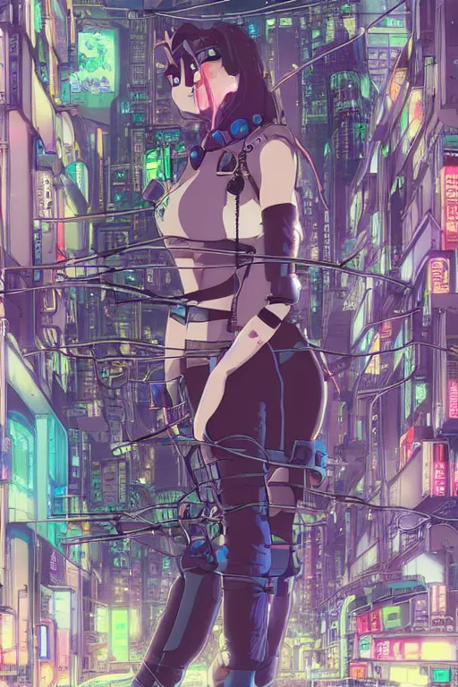 beautiful cyberpunk anime style illustration of motoko, Stable Diffusion