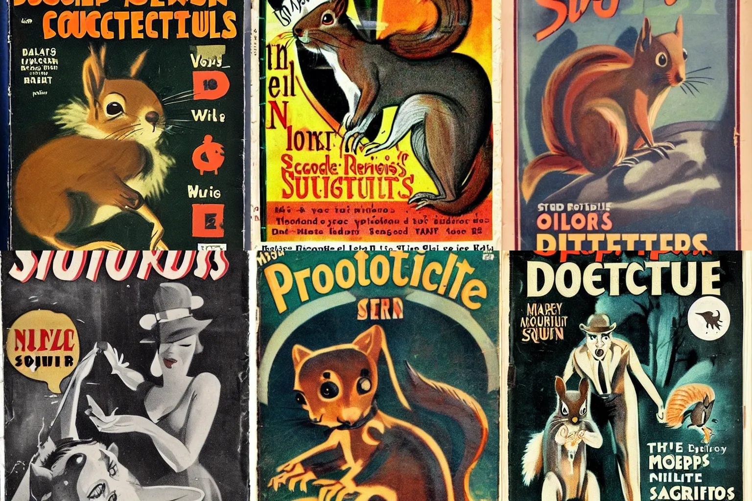 Prompt: 1930s pulp detective magazine about sinister squirrels