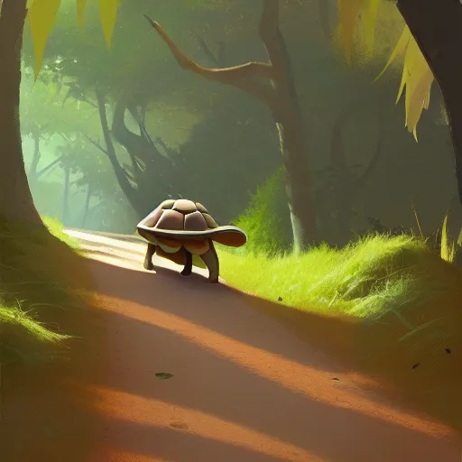 Image similar to Goro Fujita a tortoise walking through the forest, painting by Goro Fujita, sharp focus, highly detailed, ArtStation