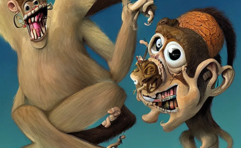 Prompt: A very angry Monkey, Bad Acid Trip, Nightmare fuel, by Salvador Dali + Cory Loftis