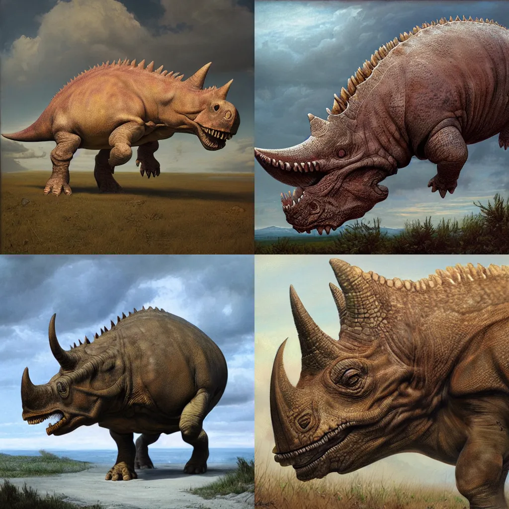 Prompt: Anatomically correct triceratops, by Ivan Kramskoi