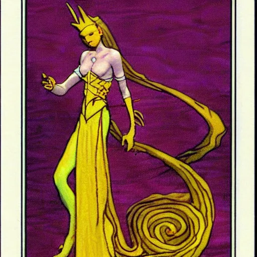 Prompt: yellow and white magic the gathering trading card tall feminine wizard as painted by Moebius