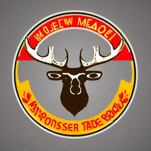 Image similar to a yellow moose logo, looking to the side, maple leaf antler, logo