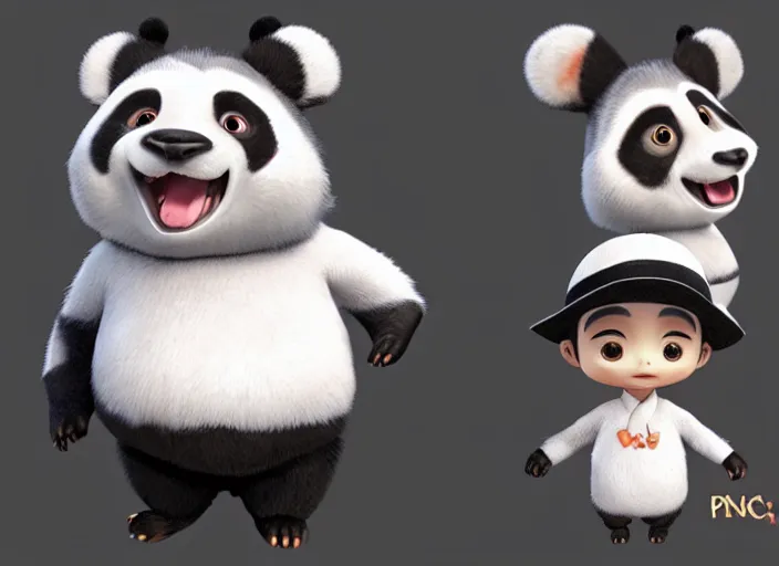 Image similar to award - winning detailed concept art of a cute iconic anthropomorphic panda character wearing a straw hat. art by wlop on bcy. net, realistic. detailed feathers, art by cheng yi. artstationhd, artgerm, 3 dcg, pixar zootopia. 3 d rendering, high quality model sheet, disney. model sheet detailed