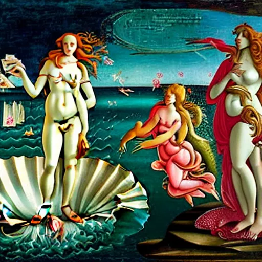 Prompt: birth of venus steam punk, in the style botticelli, 8 k, oil painting,