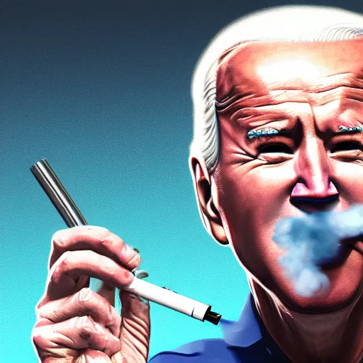 Prompt: joe biden smoking a vape pen in her right hand | smoke coming out of her mouth, artstation, 4 k