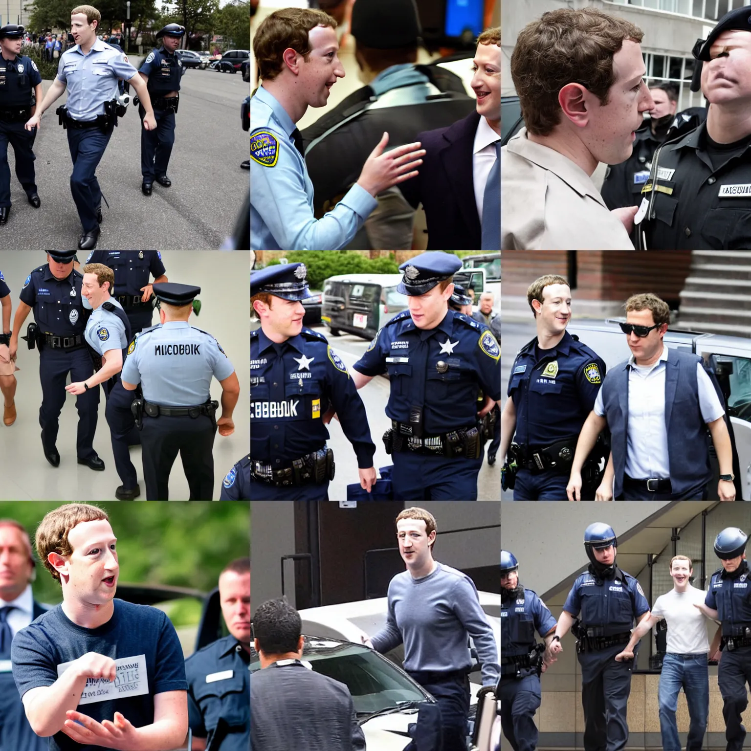 Prompt: mark zuckerberg being arrested