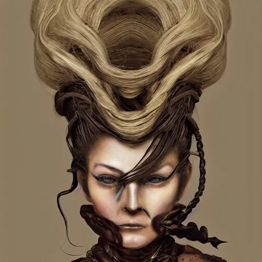 Image similar to portrait of a Shibari rope wrapped face and neck, headshot, insanely nice professional hair style, dramatic hair color, digital painting, of a old 15th century, old cyborg merchant, amber jewels, baroque, ornate clothing, scifi, realistic, hyperdetailed, chiaroscuro, concept art, art by Franz Hals and Jon Foster and Ayami Kojima and Amano and Karol Bak,