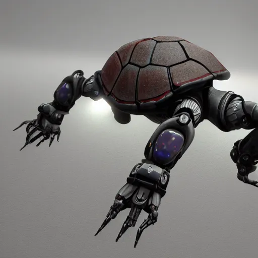 Prompt: hard surface, robotic platform, based on turtle, 6 claws, symmetric, unreal engine