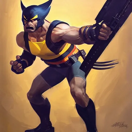 Image similar to Greg Manchess portrait painting of Wolverine as Overwatch character, medium shot, asymmetrical, profile picture, Organic Painting, sunny day, Matte Painting, bold shapes, hard edges, street art, trending on artstation, by Huang Guangjian and Gil Elvgren and Sachin Teng