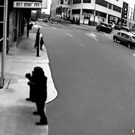 Prompt: CCTV footage of Kermit the Frog robbing a bank