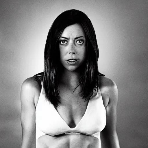 Image similar to aubrey plaza as witchblade by michael turner, studio lighting, depth of field, photography, black and white, highly detailed