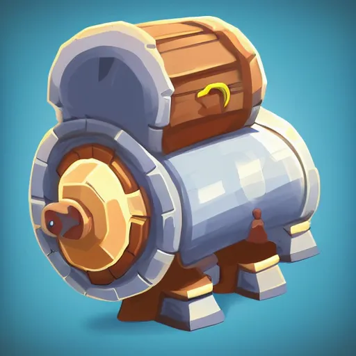 Prompt: a cute chubby cannon, stylized, digital art, blue scheme, mobile game