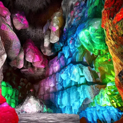 Image similar to cave with big crystals, 8k, colorful, super detailed, super realistic, sharp