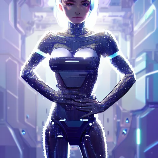 Prompt: beautiful cyborg - girl in sci - fi clothing made of diamonds, reflections, very high intricate details, digital anime art, medium shot, mid - shot, wlop, ilya kuvshinov, artgerm, krenz cushart, greg rutkowski, sana takeda