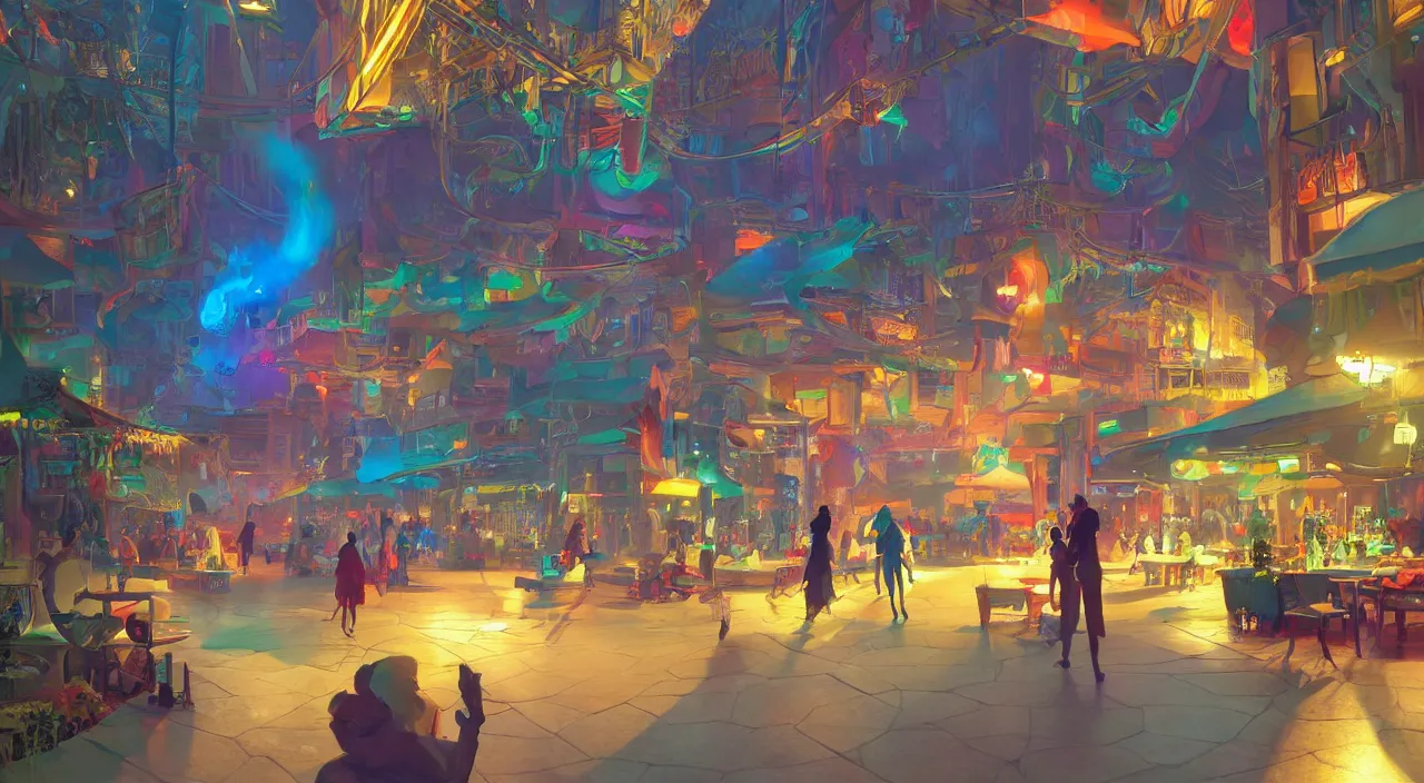 Image similar to bazaar zouk oriantal multicolorful sky shine place mosquet painting stylized digital video game icon global illumination ray tracing 8 k hd resolution, by ilya kuvshinov and cushart krentz and gilleard james