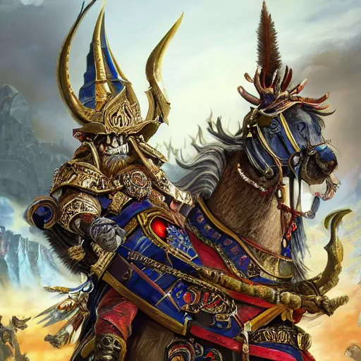 Prompt: total war warhammer 3 concept art, oil painting, hyper realistic, symmetrical, 4 k, highly ornate intricate details,