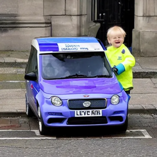 Prompt: Boris Johnson Crashing his brand new fisher price car