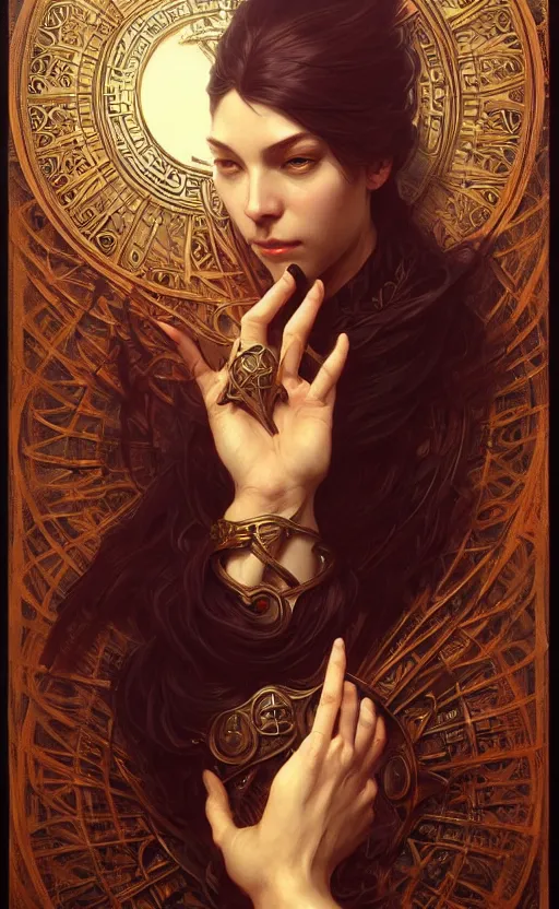 Image similar to esoteric hand gestures!!!, d & d, fantasy, intricate, elegant, highly detailed, digital painting, artstation, concept art, smooth, sharp focus, illustration, art by artgerm and greg rutkowski and alphonse mucha