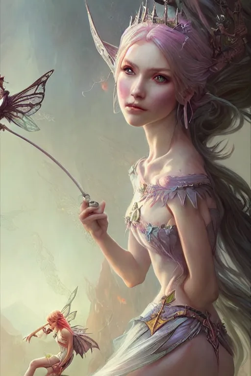 Image similar to fairy princess, highly detailed, d & d, fantasy, highly detailed, digital painting, trending on artstation, concept art, sharp focus, illustration, art by artgerm and greg rutkowski and magali villeneuve