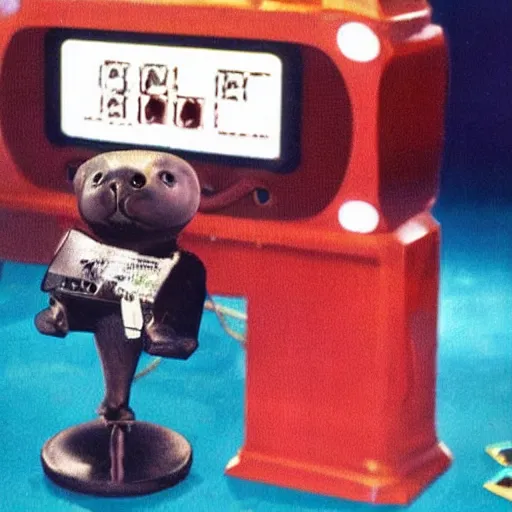 Prompt: 8 0 s british game where a seal with microphone is the show host seals as contestants, the seal of fortune