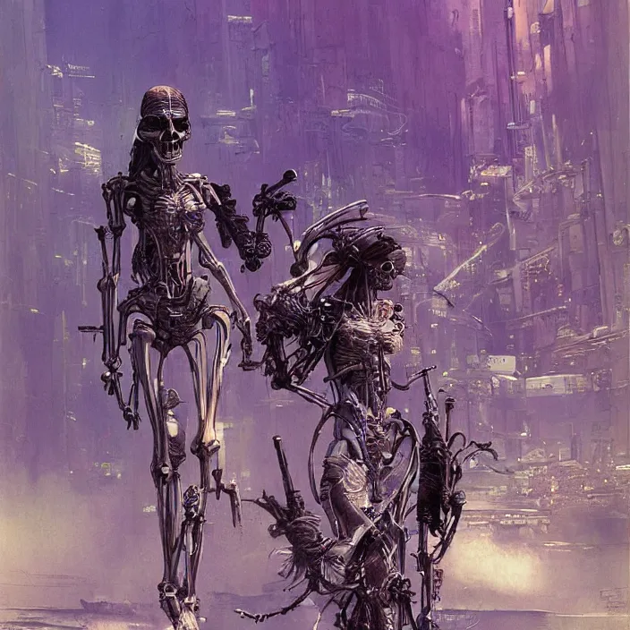 Prompt: cyberpunk skeleton women, flowing, aerodynamic, fast, flat art, digital art, hd, by james gurney, by bruce pennington