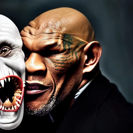 Image similar to portrait of nosferatu biting off mike tyson's ear, correct faces, uhd hyperdetailed photo by annie leibowitz 5 0 mm lens