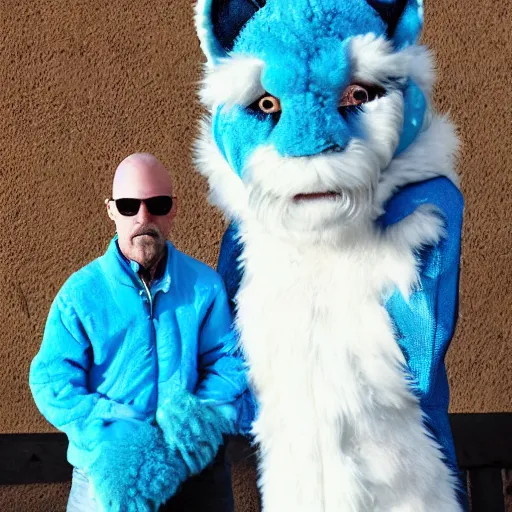 Prompt: white and blue furred dragon with walter white