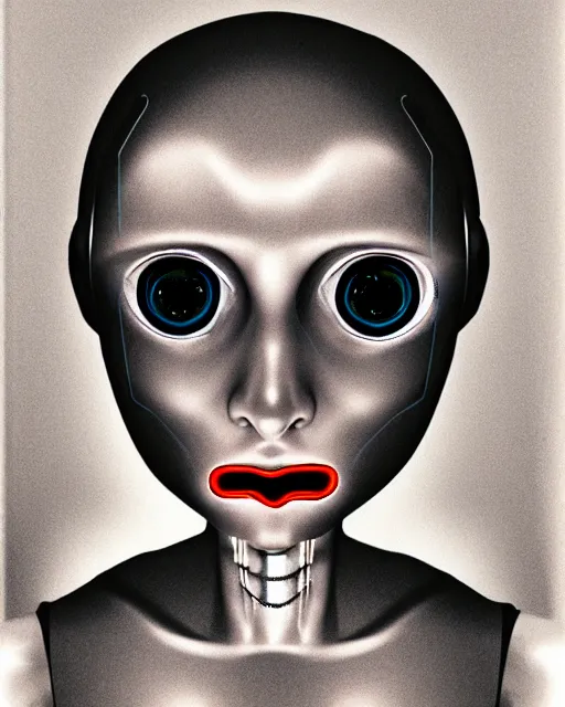 Image similar to scary portrait of a female robot with glowing eyes, similar to the scream drawing by Edvard Munch