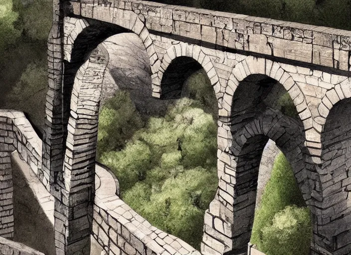 Image similar to an illustration of segovia aqueduct, trending on artstation