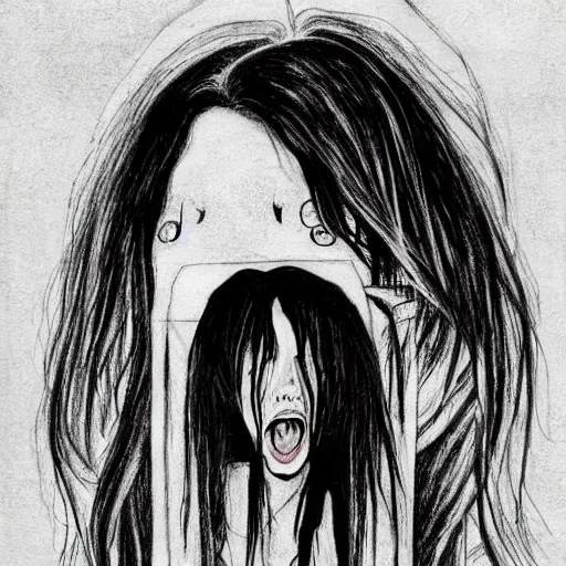 Image similar to grunge drawing of something in the style of the grudge | horror themed