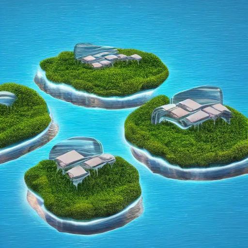 Prompt: floating islands with futuristic minimalistic houses on them floating above the chinese province, 8k, detailed, soft colors,