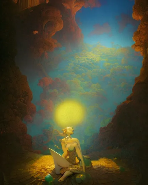 Image similar to the most wonderful dream you ever had, concept art, vivid color, complementary color, golden ratio, detailed, sharp lines, intricate, rainbowshift, by maxfield parrish, by peter mohrbacher, by gustave dore, by brian froud, deviantart, octane render