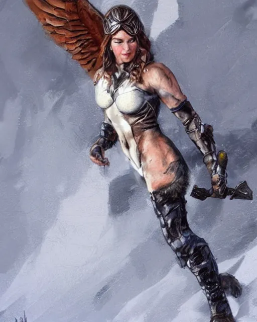 Prompt: realistic full body painting of valkyrie, winter, epic, artstation, concept art, steve huston style newell convers wyeth,