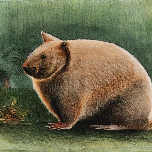 Image similar to a wombat in the style of Carl larsson