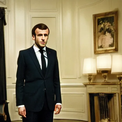 Image similar to Emmanuel Macron wearing François 1er costume in American Psycho (1999)