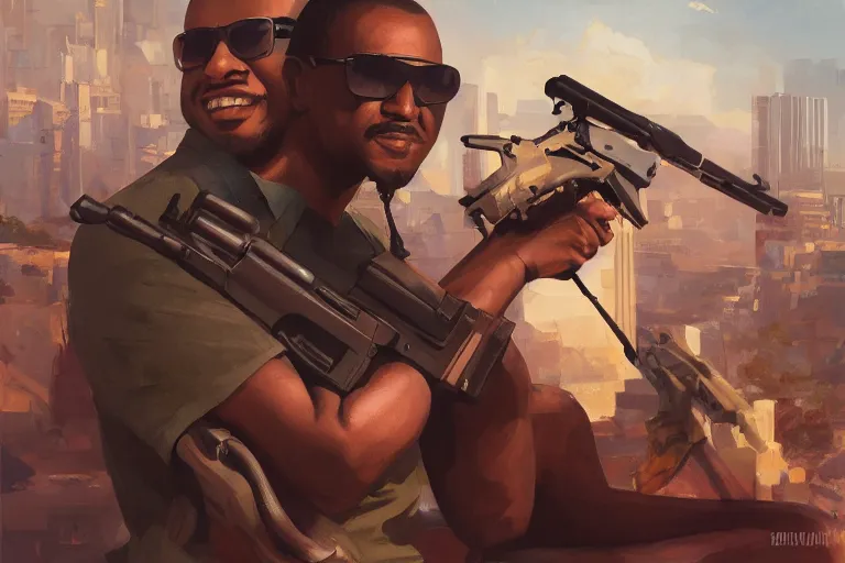 Prompt: portrait of stevie wonder holding an ak - 4 7, mexico set in background, charlie bowater, artgerm, ilya kuvshinov, krenz cushart, ruan jia, realism, ultra detailed, 8 k resolution