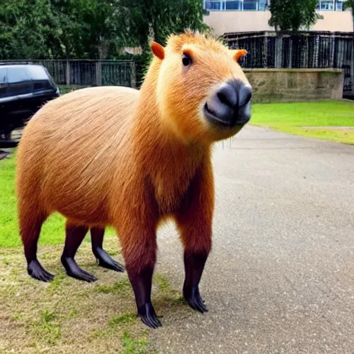 Image similar to an antropomorphic capybara wearing a suit