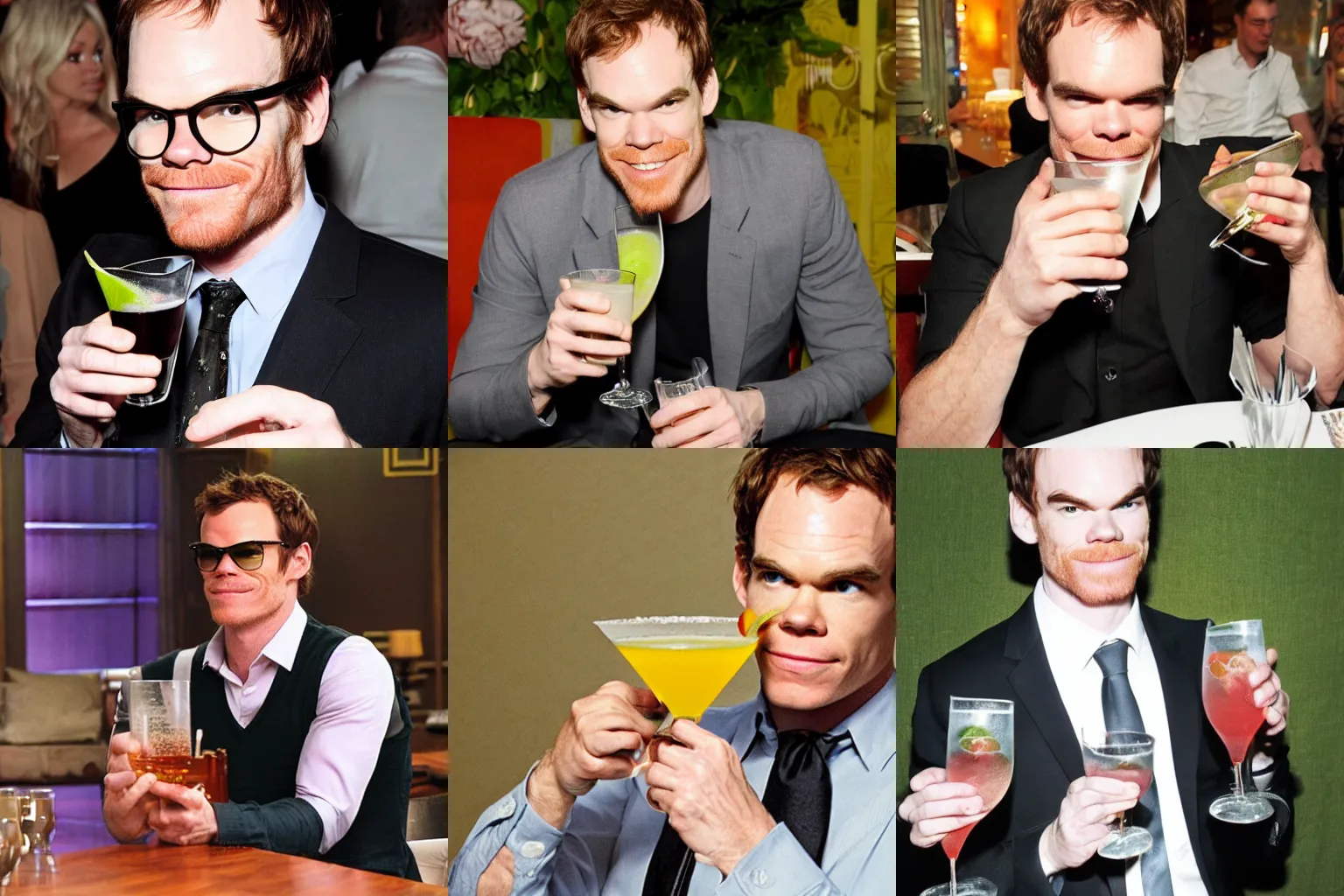 Prompt: michael c hall drinking martini with pinky up, monet