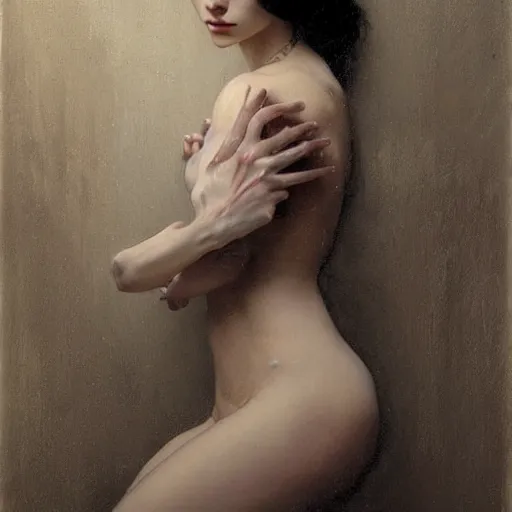 Prompt: cadaver of a beautiful pale skin female with long black hair and dark piercing eyes lies on a morgue table, gentle expression, elegant clothing, photorealistic, highly detailed, artstation, smooth, sharp focus, art by Klimt, artgerm, Greg Rutkowski and Alphonse Mucha